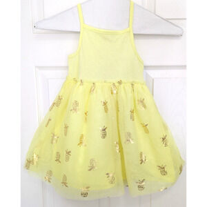Cat & Jack Girls Dress Yellow w Gold Pineapple 4T Responsible Style
